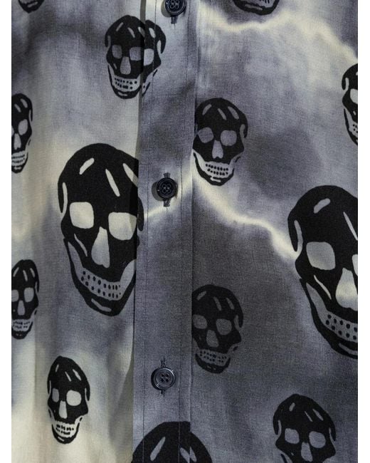 McQueen Gray Skull-Motif Tie-Dye Shirt for men