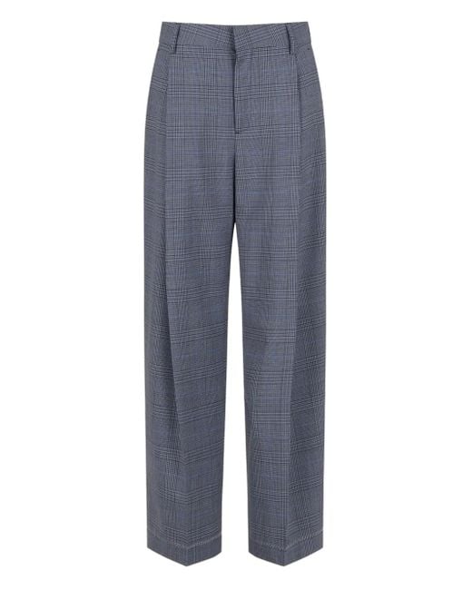 Marni Blue Checked Wide-Leg Trousers With Front Pleats And Concealed Zip