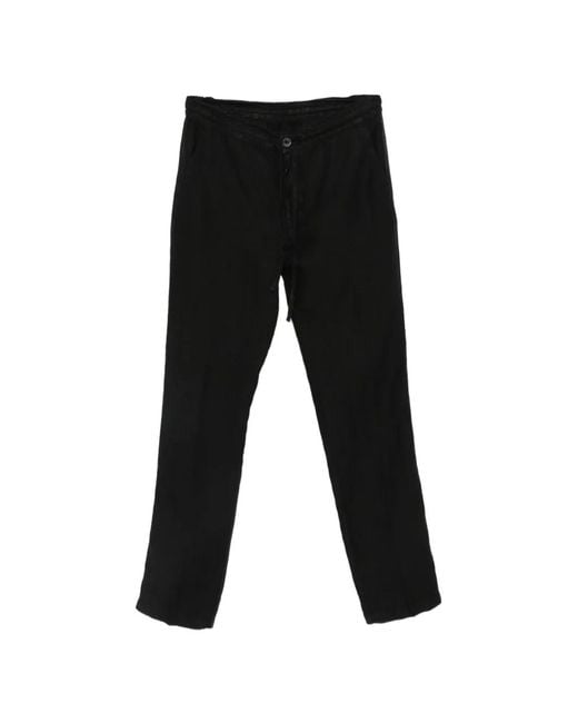 120% Lino Black Drawstring-Waist Straight-Leg Trousers for men