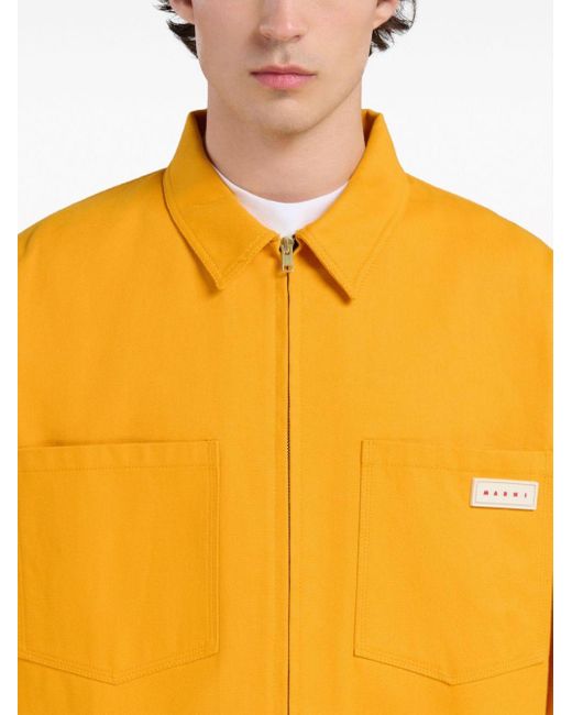 Marni Orange Logo-patch Zip-up Shirt for men