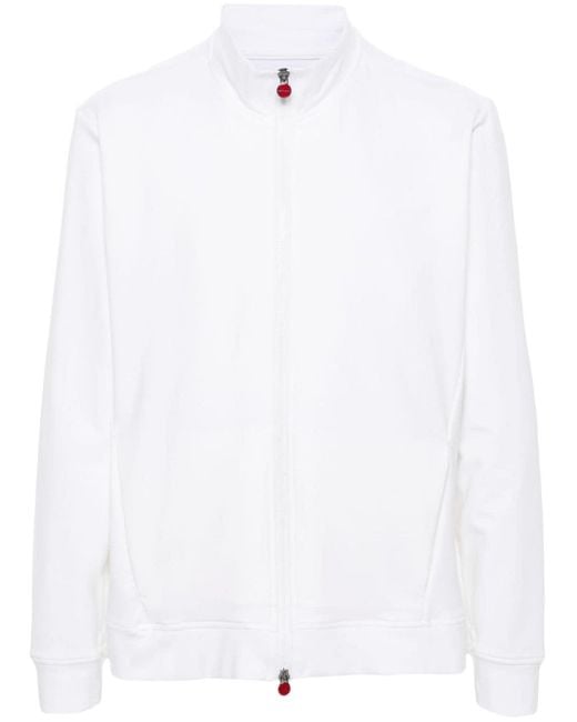 Kiton White Cotton Zip-up Sweatshirt for men