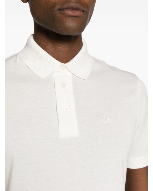 Emporio Armani White Logo Cotton Polo Shirt for men
