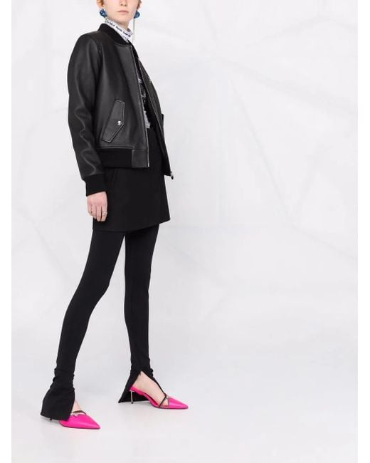 Philipp Plein Black Leather Bomber Jacket