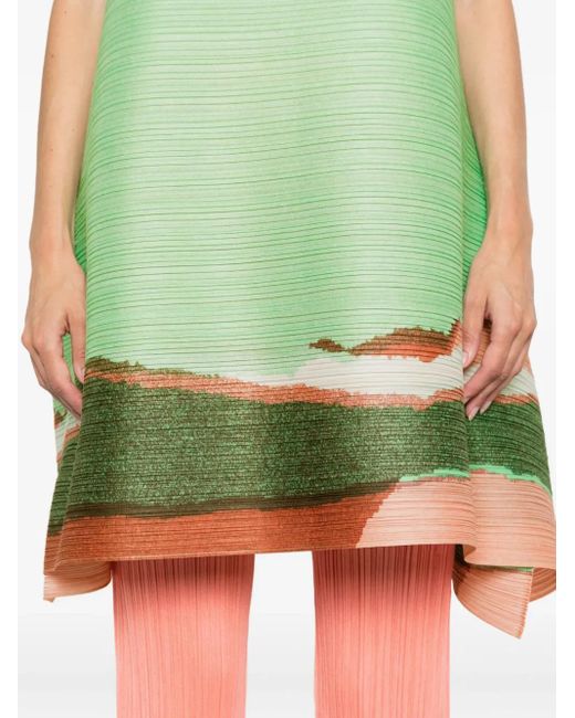 Tunica Grainy Con Stampa di Pleats Please Issey Miyake in Green