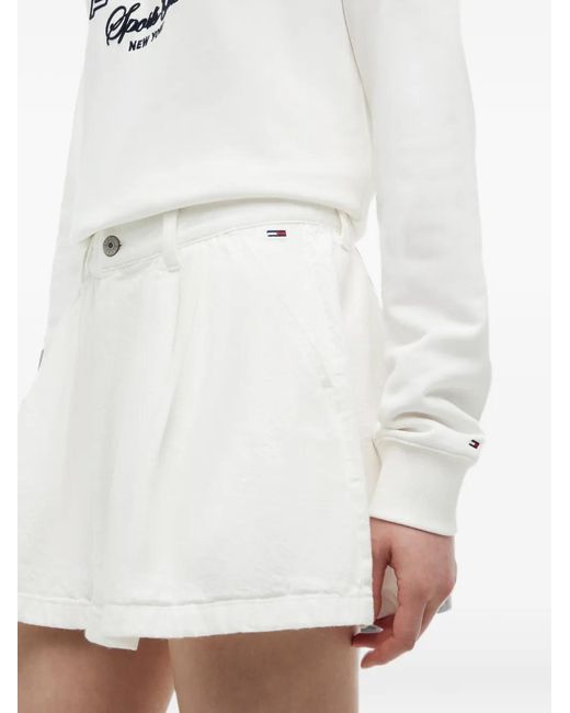 Tommy Hilfiger White Logo-Patch Pleated Mini Skirt