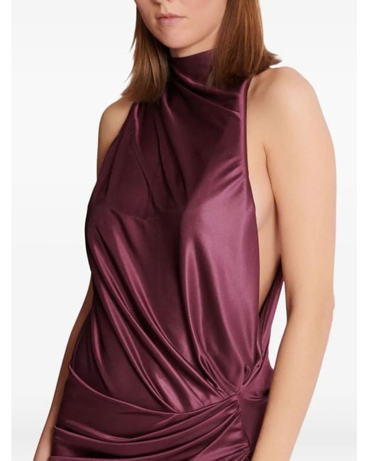Balmain Gedrapeerde Maxi-Jurk Met Hoge Hals in het Purple