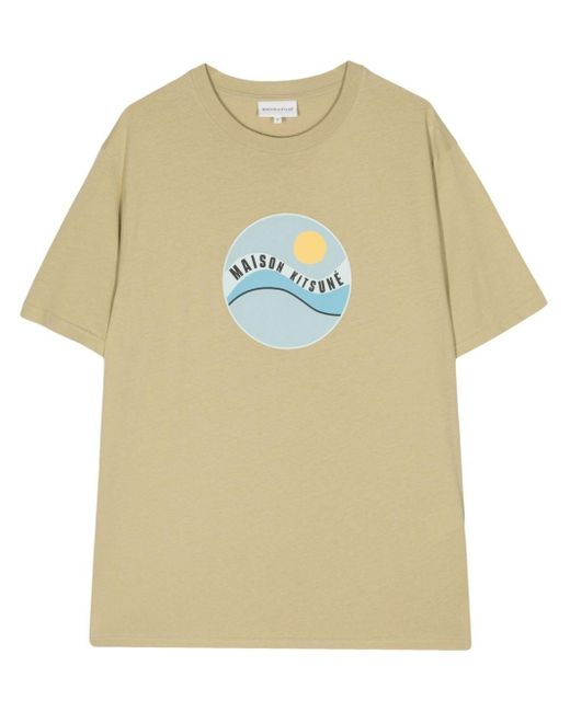 Maison Kitsuné Natural Pop Wave-print Cotton T-shirt for men