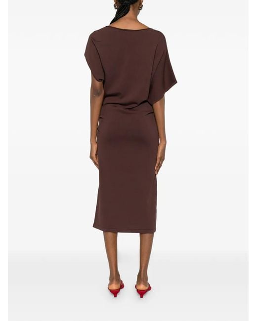 Alpha Studio Brown Boat-Neck Midi Dress