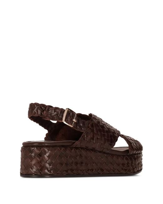 LA ROSE Brown Woven Crossover Platform Sandals