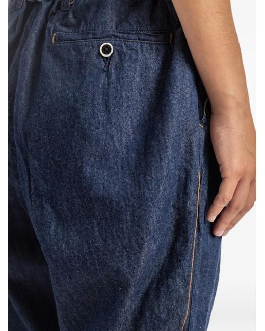 COTTLE Blue Gurkha Pleated Drawstring-Waist Jeans