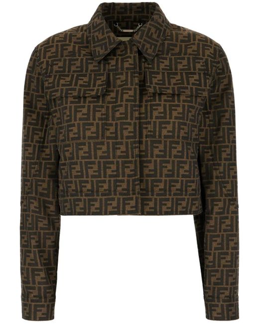 Fendi Green Braune jacke mit verdecktem verschluss