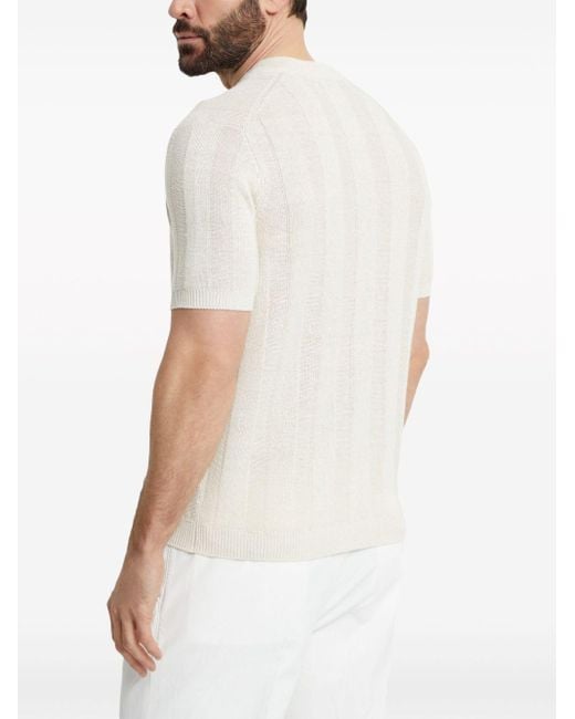 Brunello Cucinelli White Ribbed-knit Polo Shirt for men