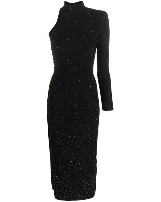 Nissa Black Crystal-embellished One-shoulder Midi Dress