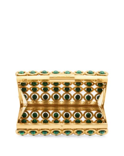 Oscar de la Renta Yellow Mini Saturn Malachite-Embellished Cage-Style Clutch Bag