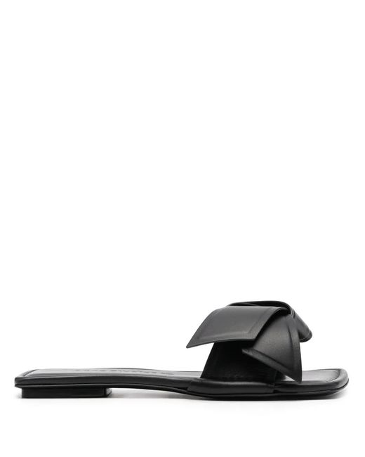 Acne Black Bow-Detailing Leather Slides