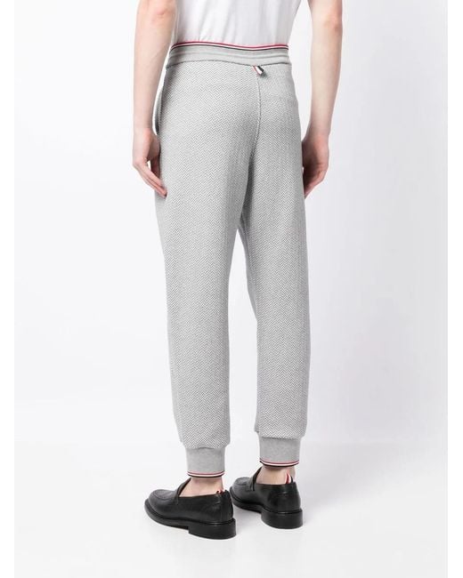 Thom Browne Gray Herringbone-Pattern Logo-Patch Track Pants for men