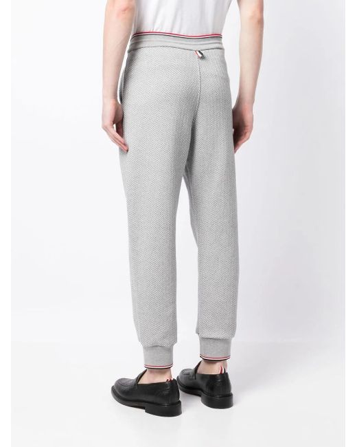Thom Browne Gray Herringbone-Pattern Logo-Patch Track Pants for men