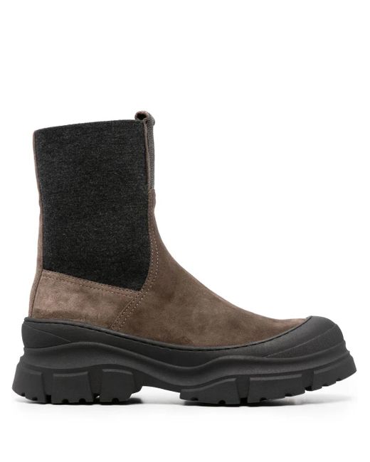 Brunello Cucinelli Brown Monili-Embellished Ankle Boots