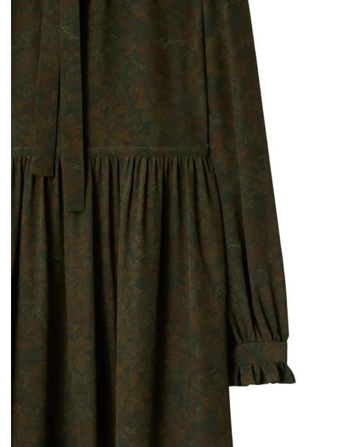 Burberry Green Leaf-Print Ruffled Dress