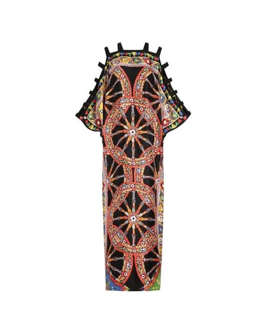 Dolce & Gabbana White Carretto-Print Twill Kaftan Dress