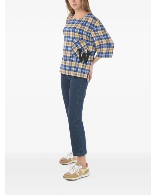 Woolrich Blue Plaid Monogram-Patch Blouse