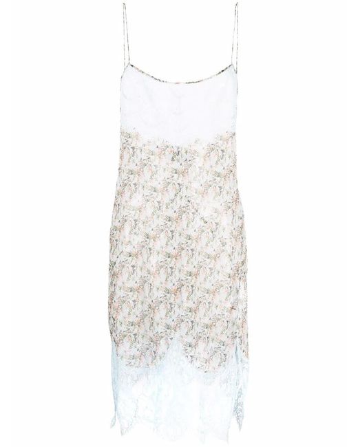 DSquared² White Floral-Print Silk Dress