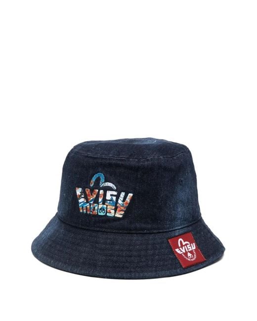 Moose Knuckles Blue X Evisu Logo-Patch Bucket Hat for men