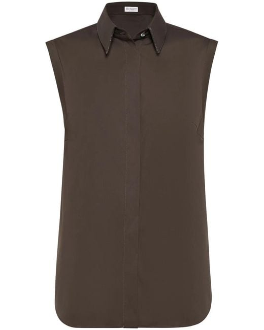 Brunello Cucinelli Brown Monili-Trim Shirt