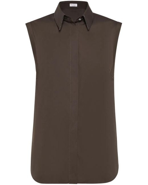 Brunello Cucinelli Brown Seidenhemd Mit Monili-Borte