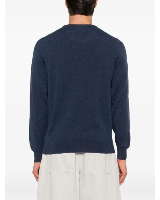Fedeli Blue Crew-Neck Cashmere Sweater for men