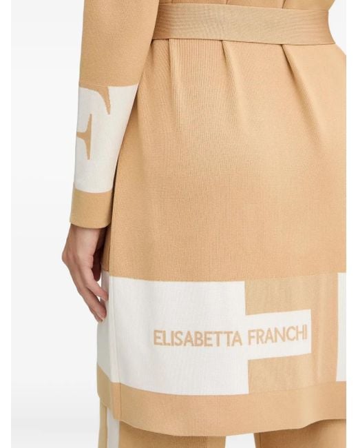Elisabetta Franchi White Tie-Waist Pocket Knitted Coat