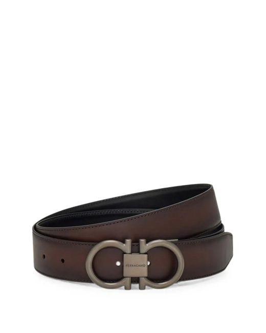 Ferragamo Brown Reversible And Adjustable Gancini Belt for men