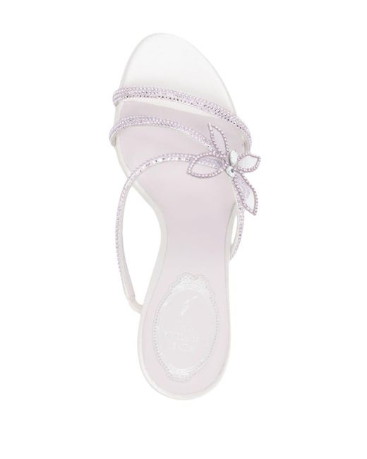 Rene Caovilla White Embellished Slip-on Sandals