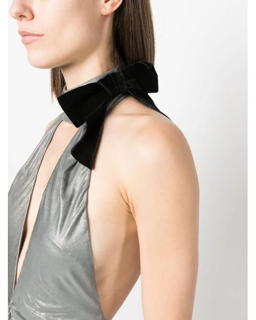 Alessandra Rich Gray Halterneck Open-Back Evening Dress