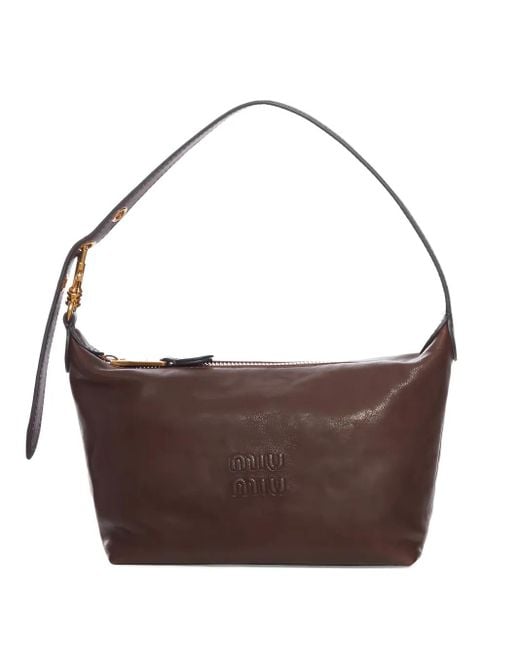 Miu Miu Brown Schultertasche mit Logo-Prägung
