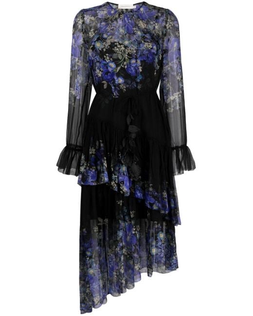 Zimmermann Blue Lyrical Floral Tiered Dress