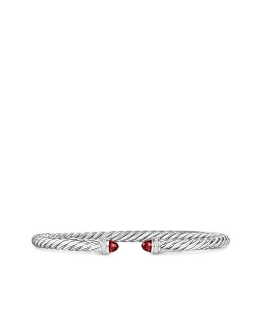 David Yurman White Sterling Cablespira Garnet And Diamond Bracelet (4Mm)