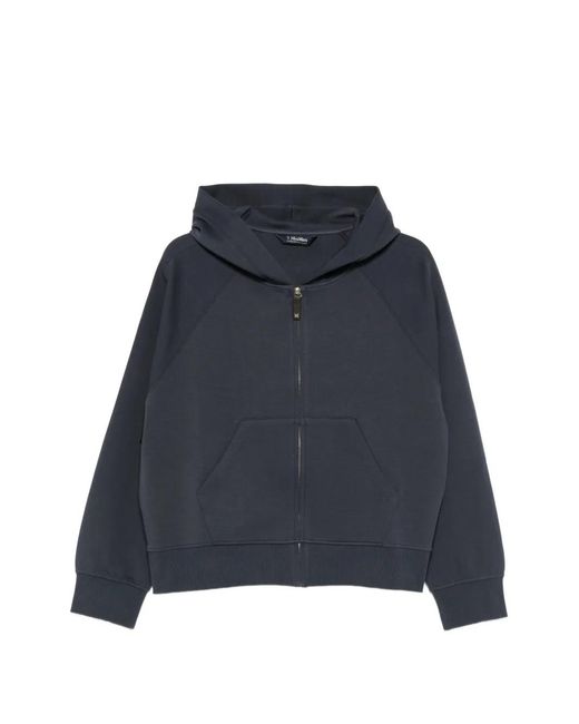Max Mara Blue Full-Zip Hoodie With Embroidered Logo And Front Pockets