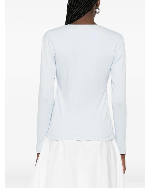 Fabiana Filippi White V-Neck Long-Sleeved Sweater