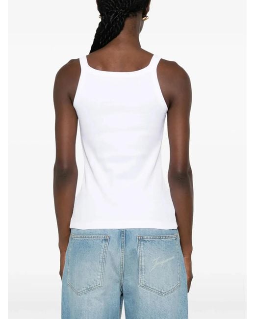Fendi White Logo-Patch Ribbed Tank Top