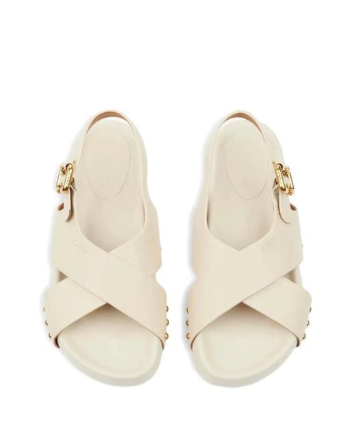Chloé White Mae Cross-Strap Studded Sandals