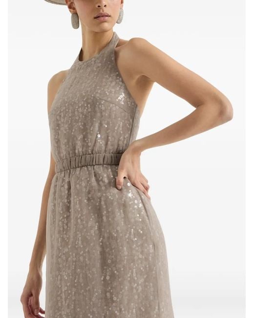 Brunello Cucinelli White Halterneck Embelished Maxi Dress
