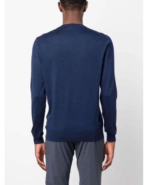 Fedeli Blue Ribbed Crew Neck Jumper for men