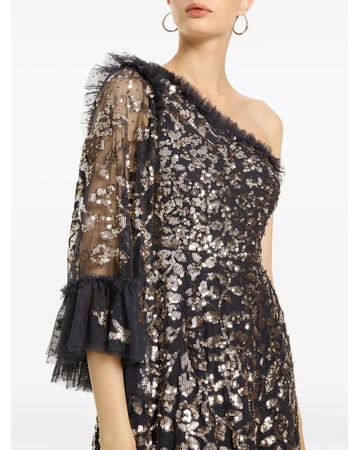 Needle & Thread Black Falling Leaves Midi Dress
