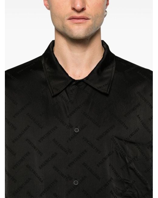 Camicia con logo jacquard di Balenciaga in Black da Uomo