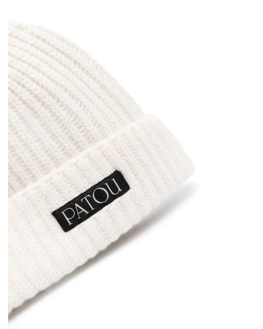 Patou White Logo-patch Ribbed Beanie