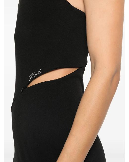 Karl Lagerfeld Black Asymmetric Jersey Midi Dress