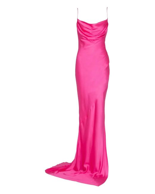 Balmain Pink Draped Satin Gown