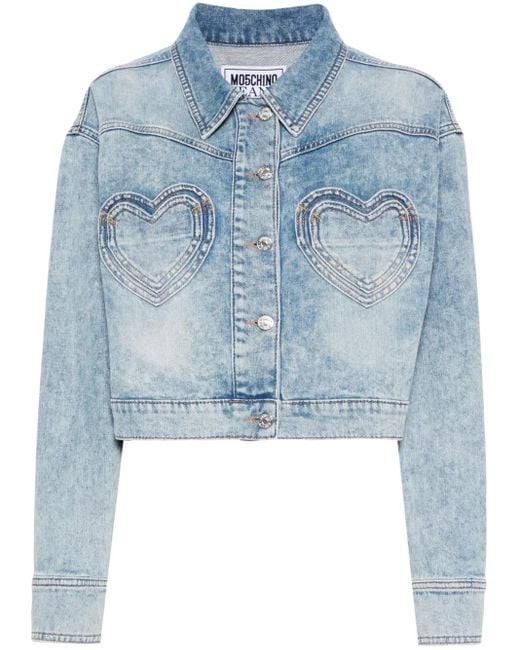 Moschino Blue Heart-Pockets Cropped Denim Jacket