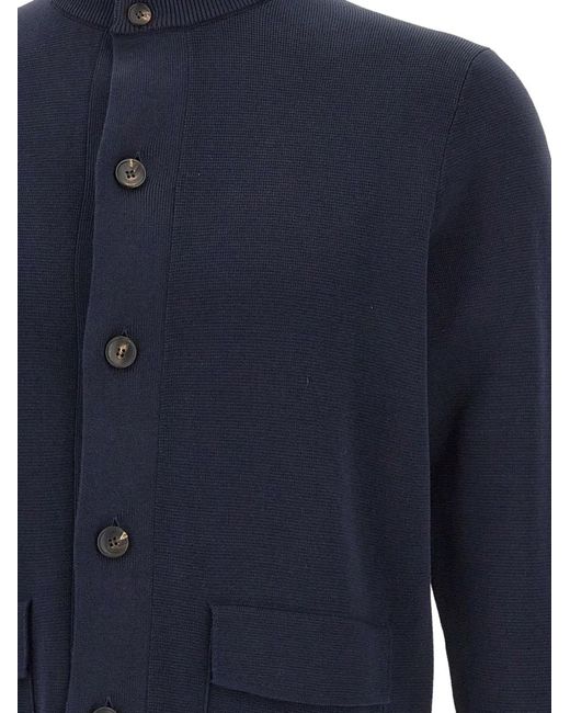 FILIPPO DE LAURENTIIS Blue Button Flap-Pocket Cardigan for men
